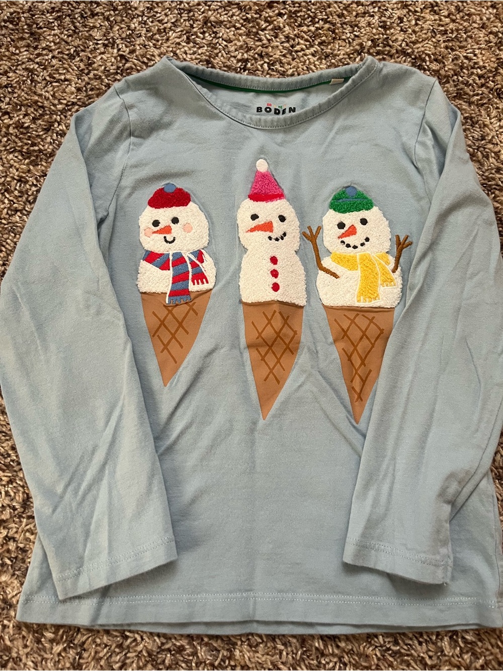 Mini Boden Snowman Ice Cream Long Sleeve Top - Winter, Christmas, Pastel